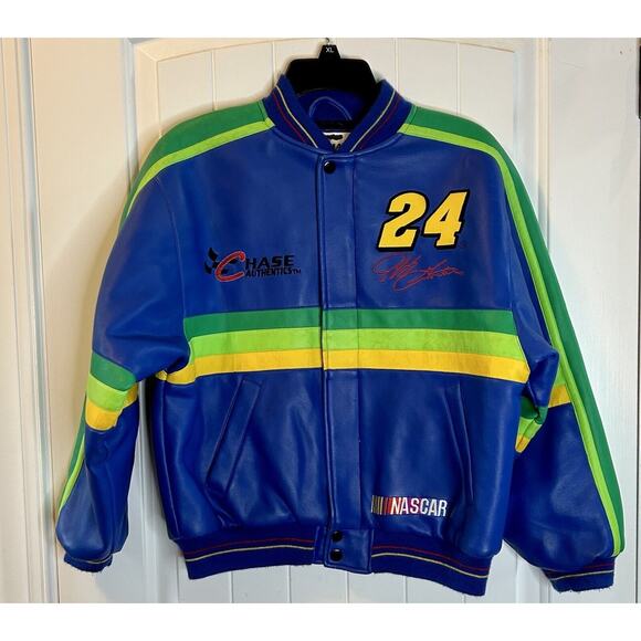Vintage Jeff Gordon Chase Authentics Faux Leather Jacket Youth Medium NASCAR